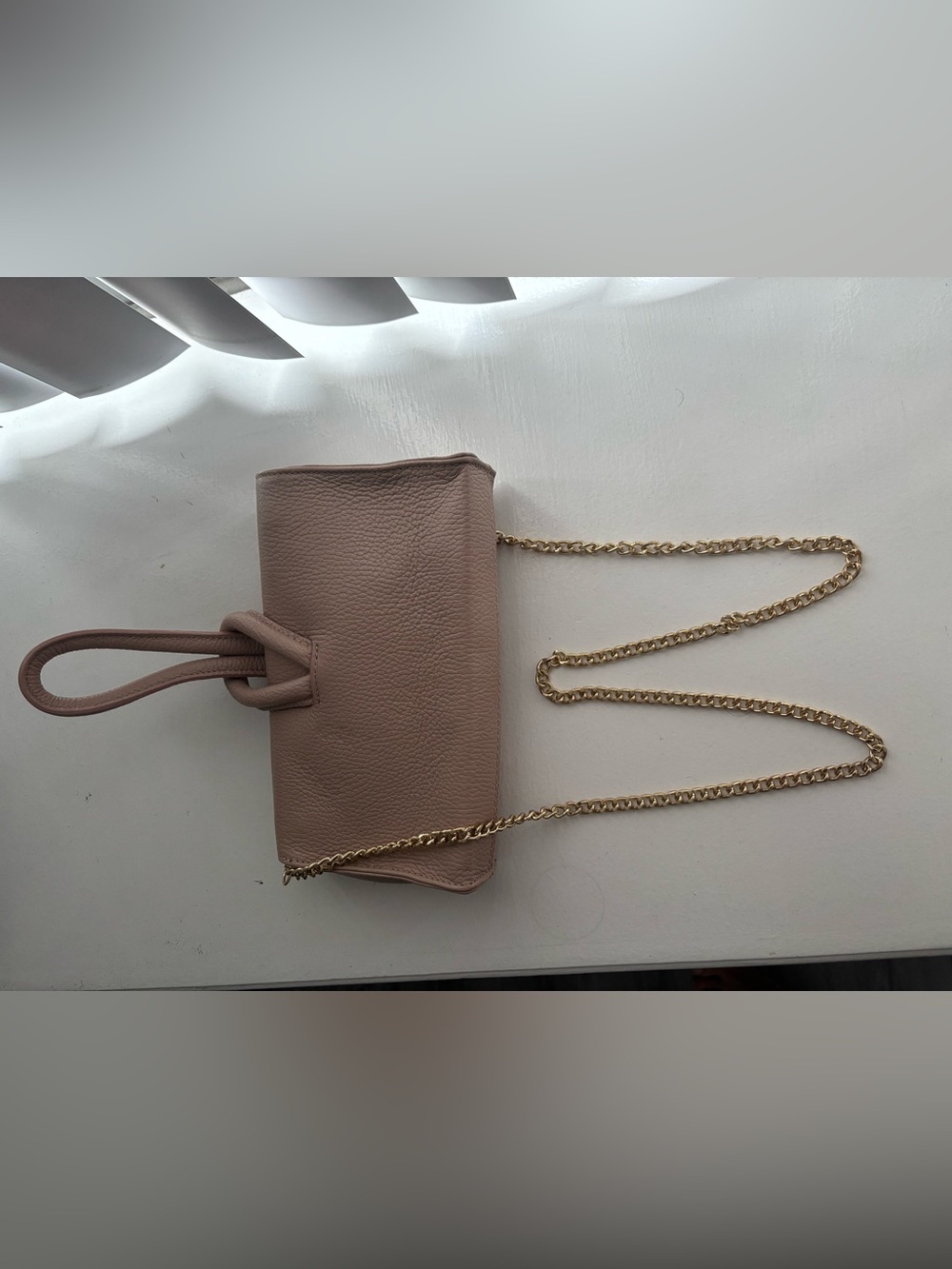 Pebbled Taupe Crossbody Bag with Gold Chain Strap